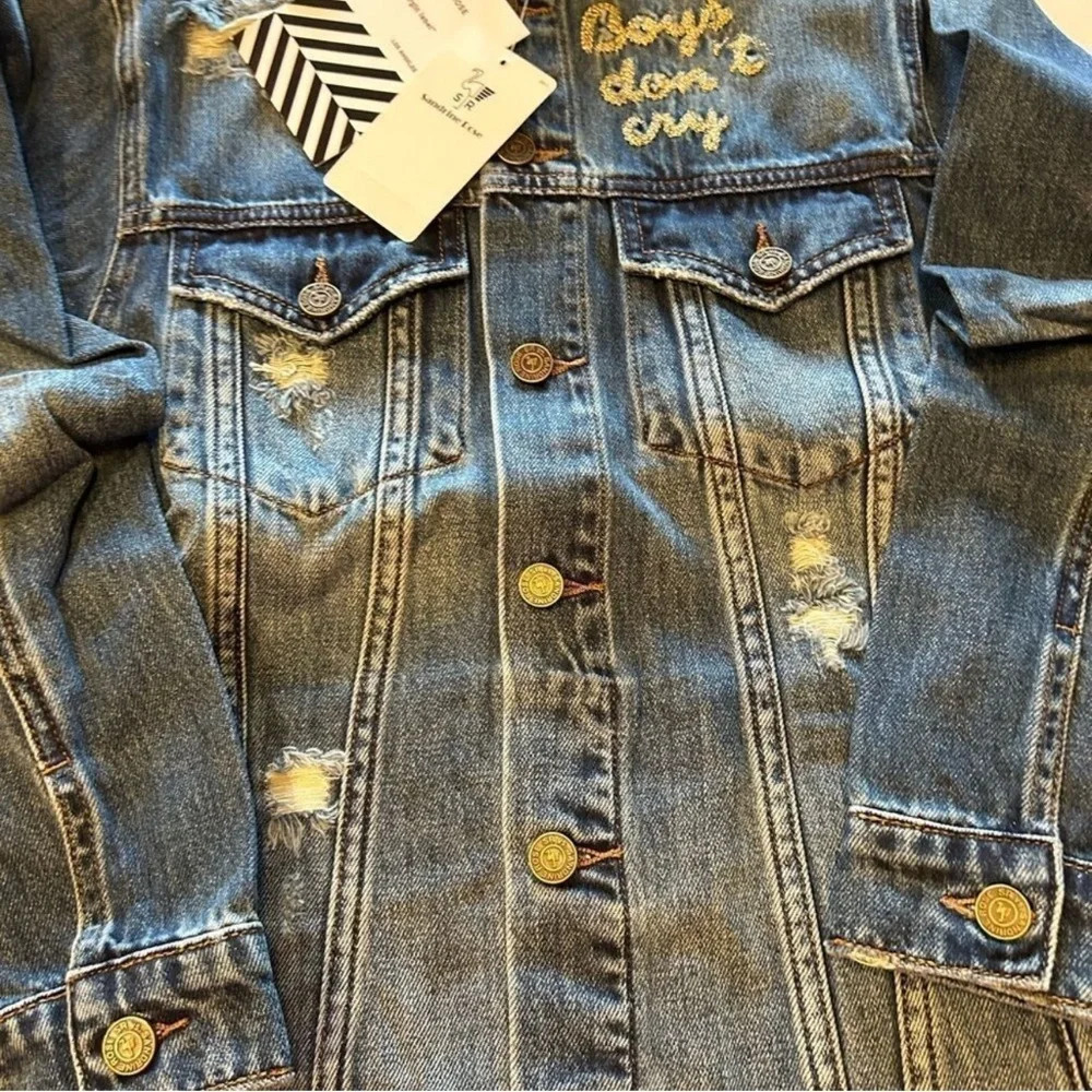 Free People x Sandrine Rose Boys Don’t Cry Distressed Denim Jacket - Picture 4 of 6